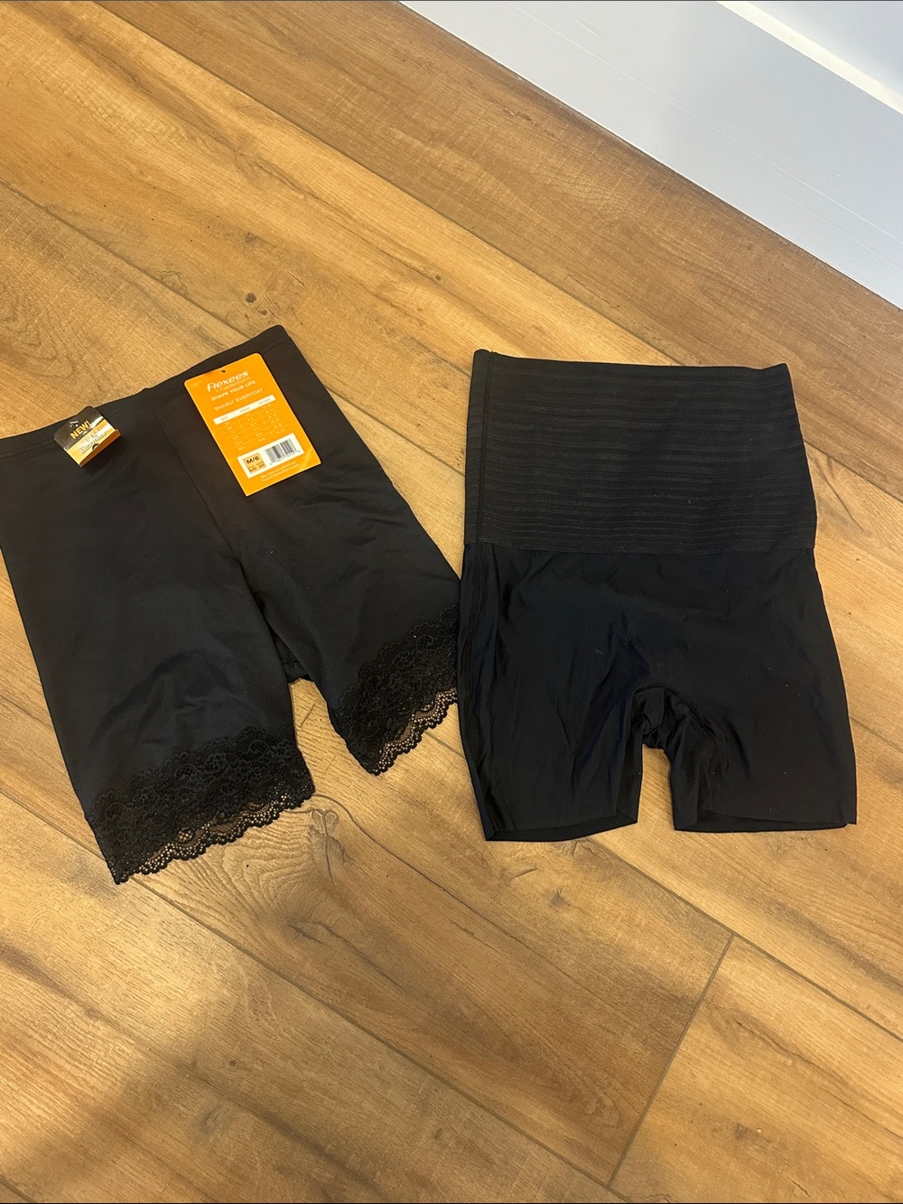 Black Lace Hem Shapewear Shorts Duo